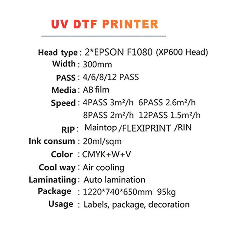 Máy in UV DTF rộng 300mm với tiêu thụ mực 20ml / m2 cho in khối lượng lớn