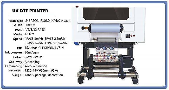 Máy in DTF UV 30CM với hai đầu A3 UV DTF cho chai nhựa acrylic