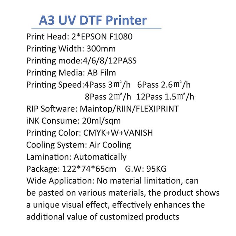 Digital UV DTF 2 F1080 Head Printer hai trong một chiều rộng in 30cm/60cm